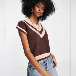 Object Cropped Knit Varsity Sweater Vest